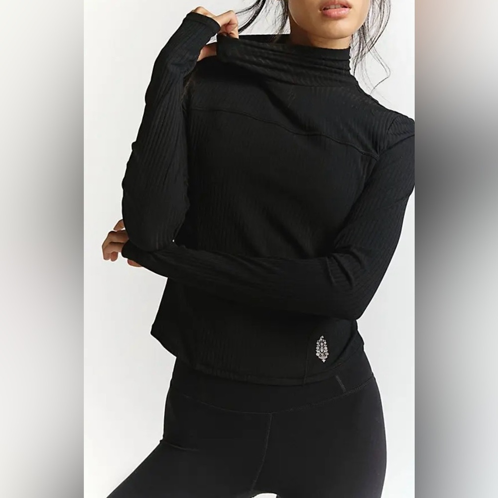 Free People Movement Tempo Ribbed Turtleneck Top - Black Size XS or Small